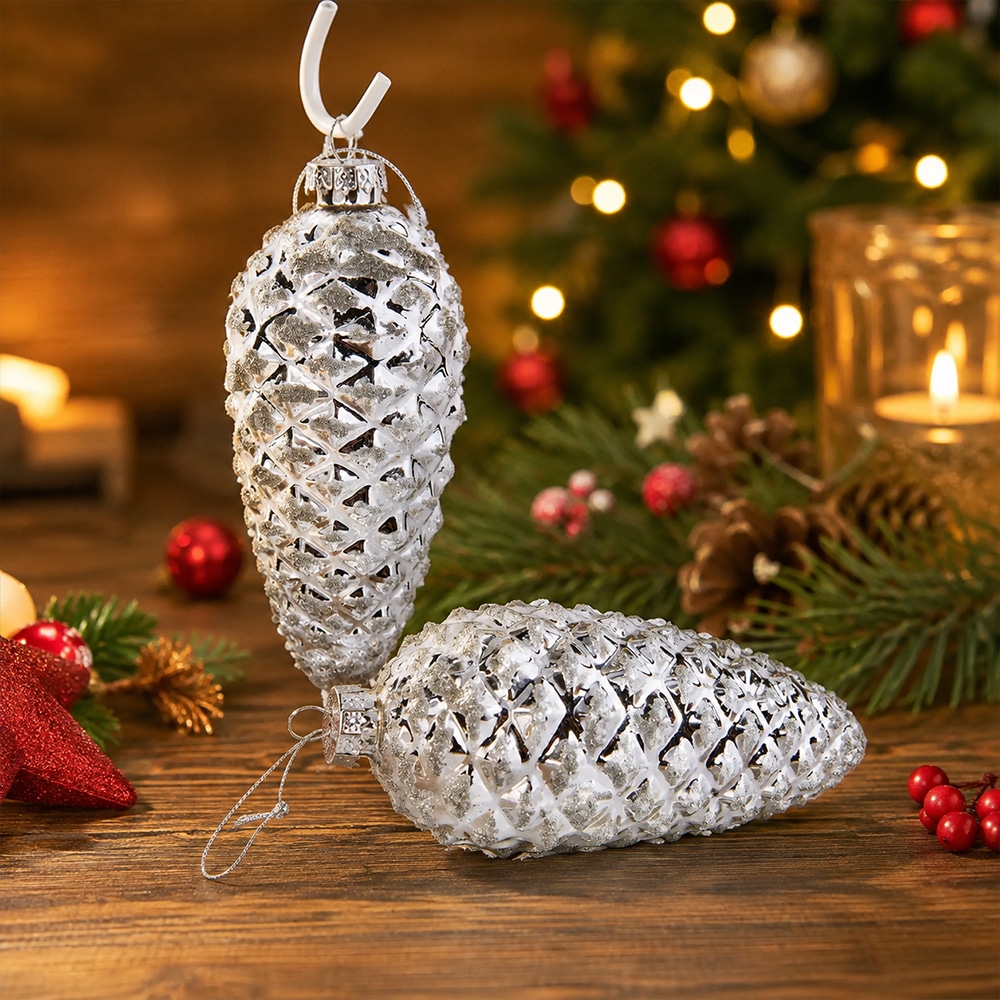 Silver Pinecone Ornament