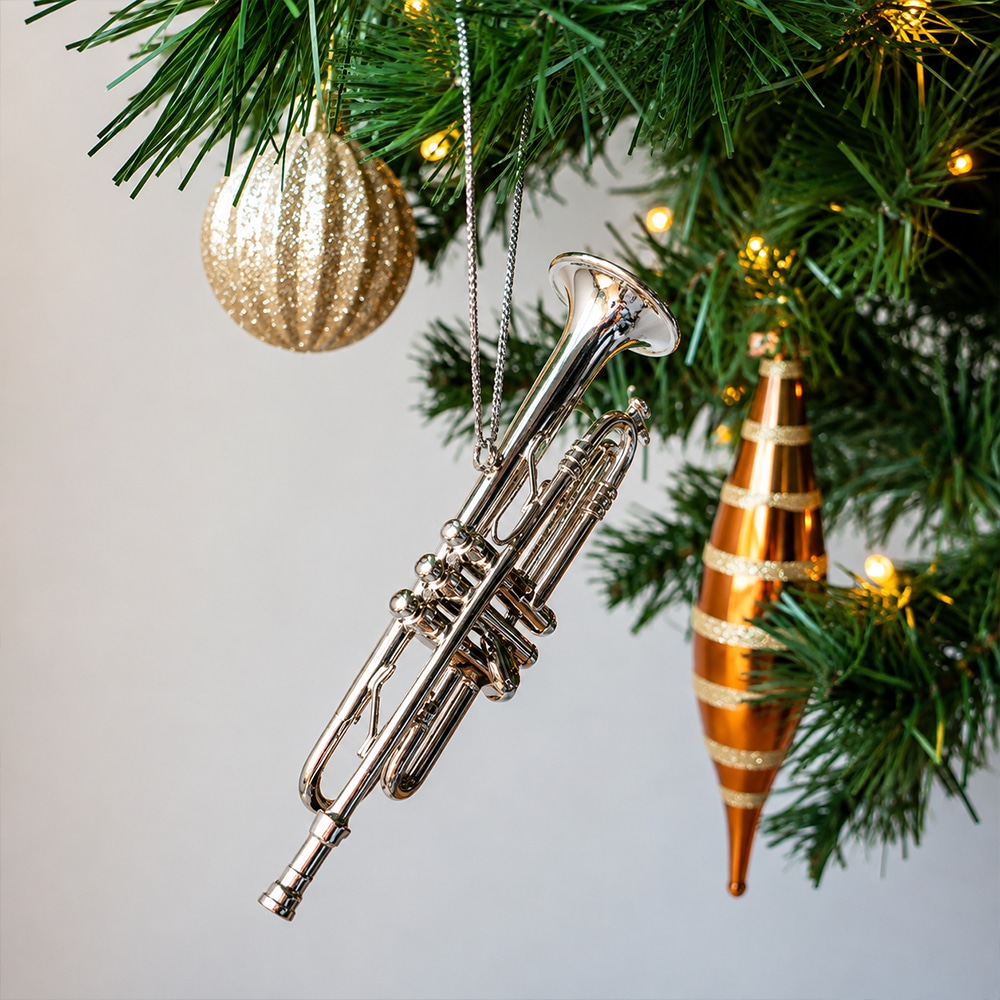 Silver Trumpet Christmas Ornament