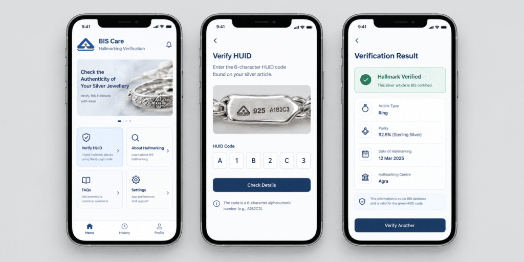 Verifying a silver hallmark HUID on the BIS Care mobile app